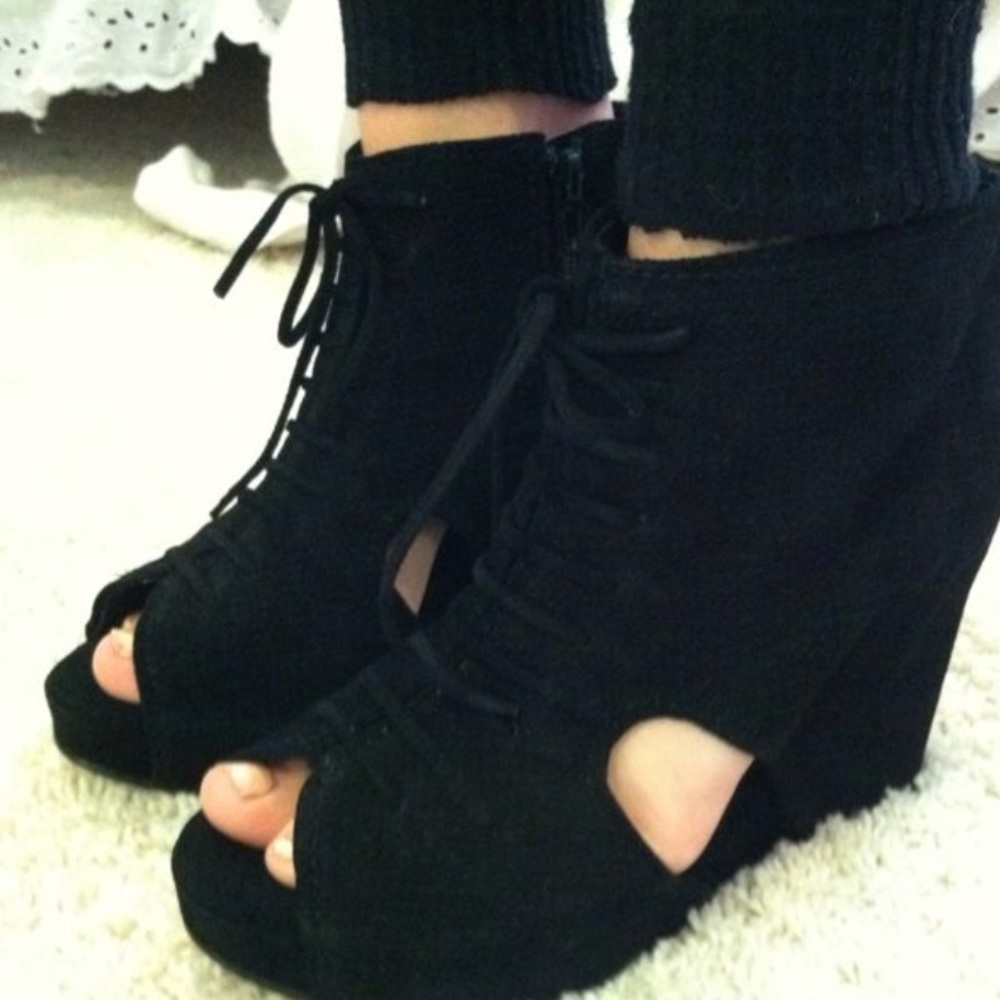 Jeffrey Campbell Mary Roks Black suede wedge